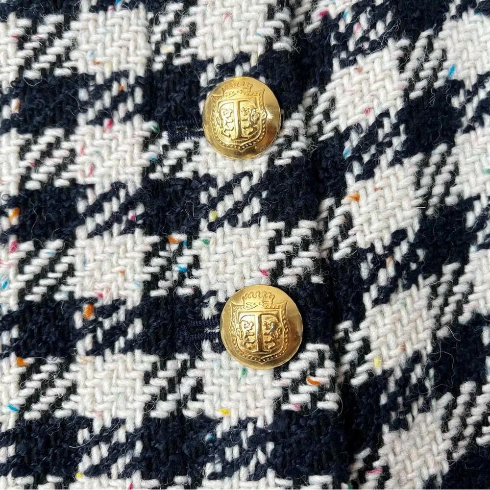 NWT Talbots Women's 12 Multicolor Houndstooth Tweed Mini Skirt Gold Buttons